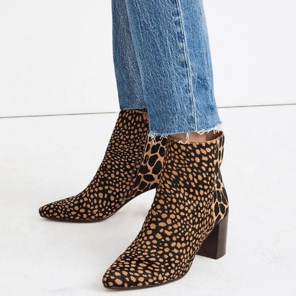Madewell Fiona Brown & Tan Animal Spot Mix Calf Hair Leather Ankle Boots Booties